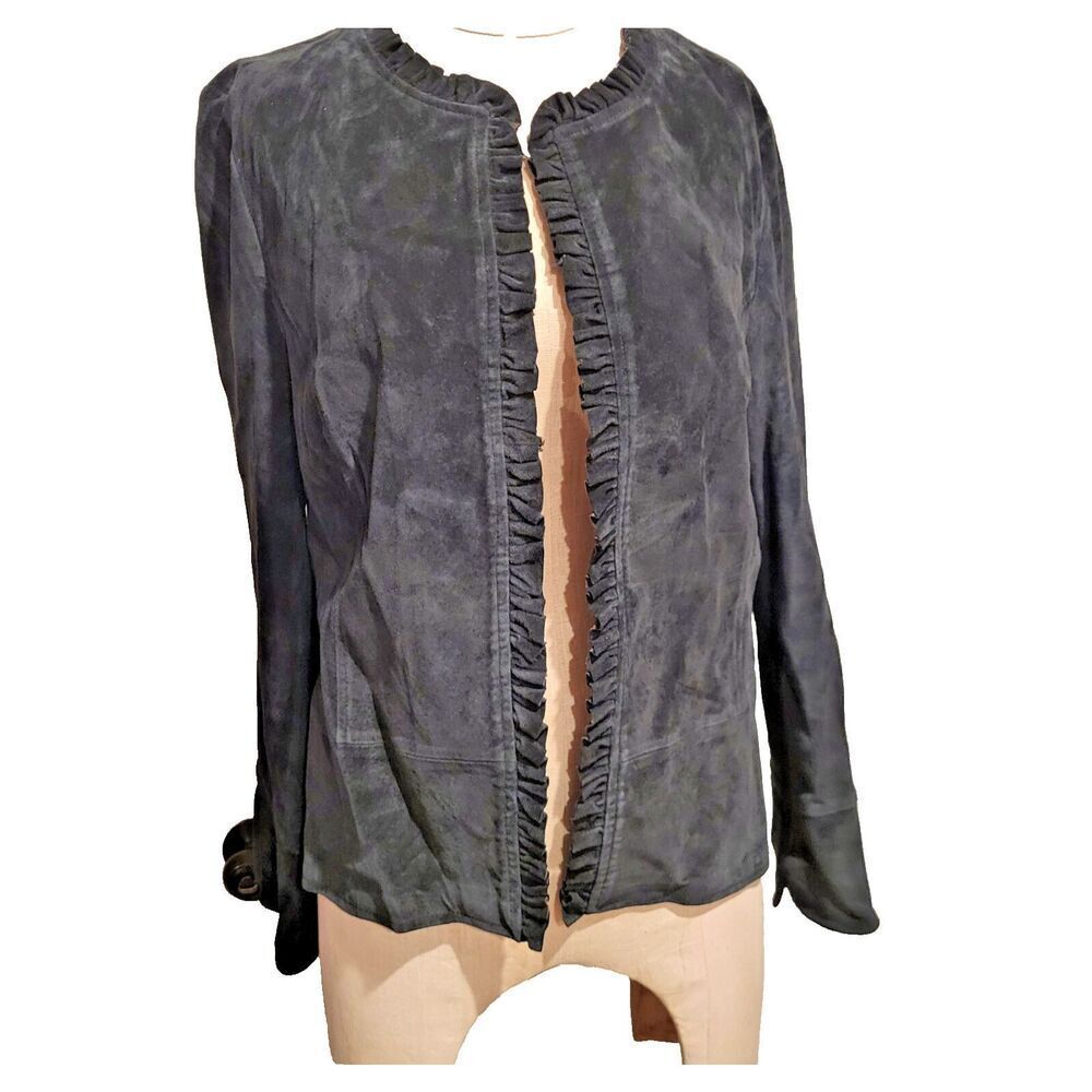 True Grit Genuine Leather Ruffle Edge Jacket Sz L Long Sleeve